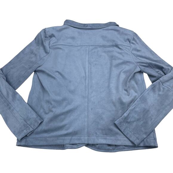 BB DAKOTA Suede It Out Drape Front Faux Suede Jacket Sz Small Hazy Blue - Picture 4 of 4